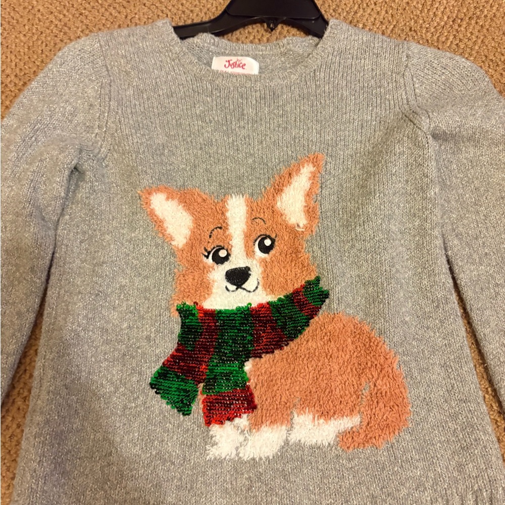Justice Gray Sweater with Corgi Design